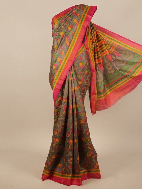 

Pothys Grey Geometric Printed Poly Chiffon Saree