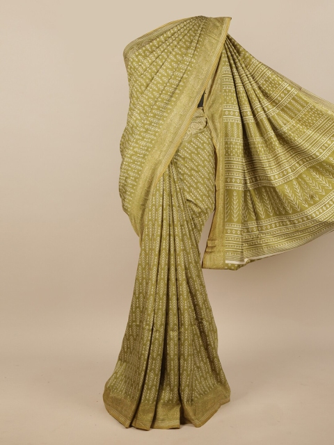 

Pothys Olive Green & White Printed Saree