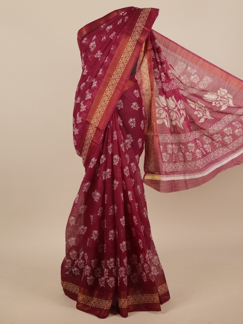 

Pothys Purple & White Floral Zari Saree