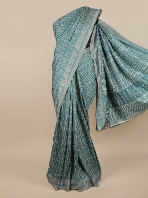

Pothys Green & White Ethnic Motifs Cotton Blend Saree