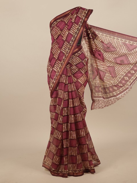 

Pothys Purple & Cream-Coloured Printed Zari Saree
