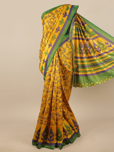 

Pothys Mustard & Green Geometric Printed Saree