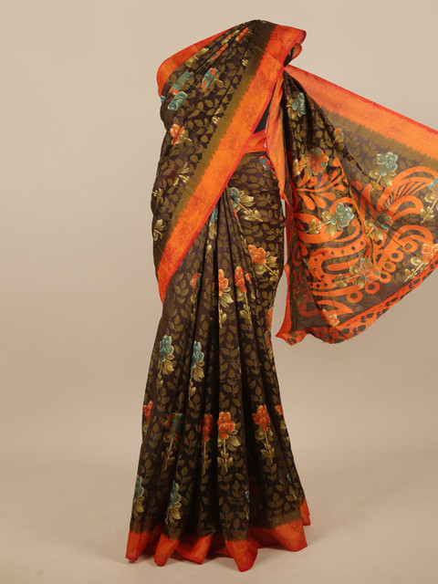 

Pothys Brown Floral Printed Poly Chiffon Saree