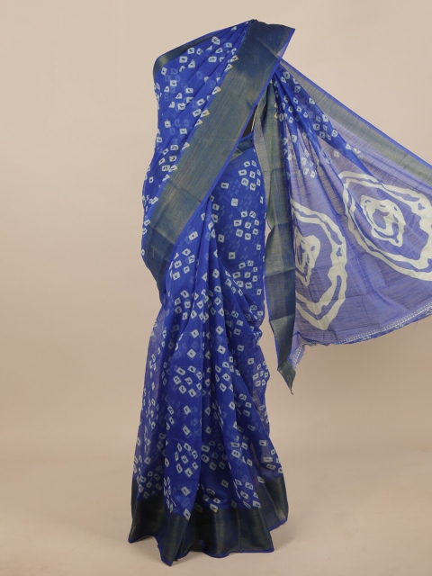 

Pothys Blue & Cream-Coloured Bandhani Zari Saree