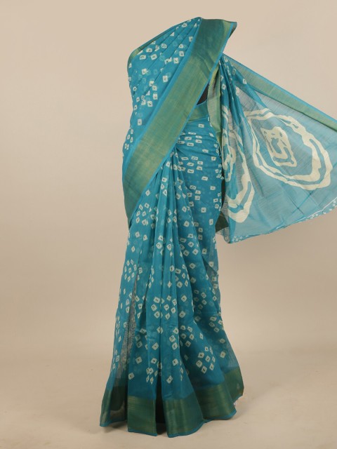 

Pothys Blue & White Tie and Dye Zari Saree