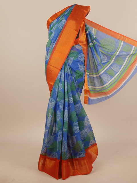 

Pothys Blue & White Floral Cotton Blend Zari Saree