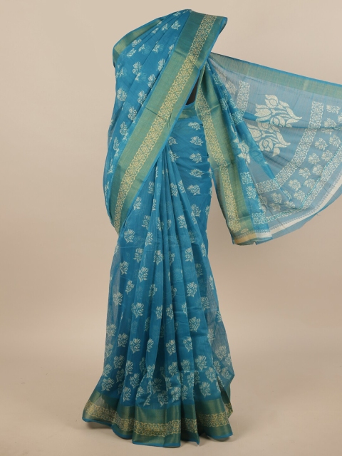 

Pothys Blue & White Cotton Blend Batik Saree