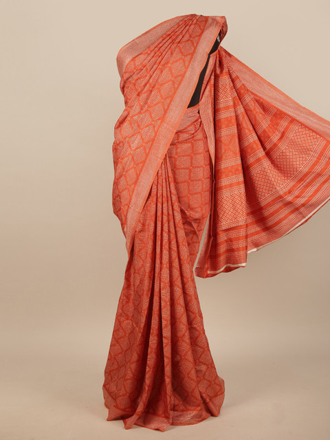 

Pothys Orange & White Cotton Blend Saree