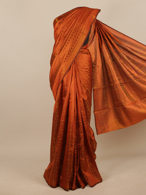 

Pothys Rust & Gold-Toned Poly Chiffon Woven Design Saree