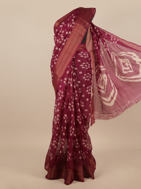 

Pothys Burgundy & White Bandhani Saree