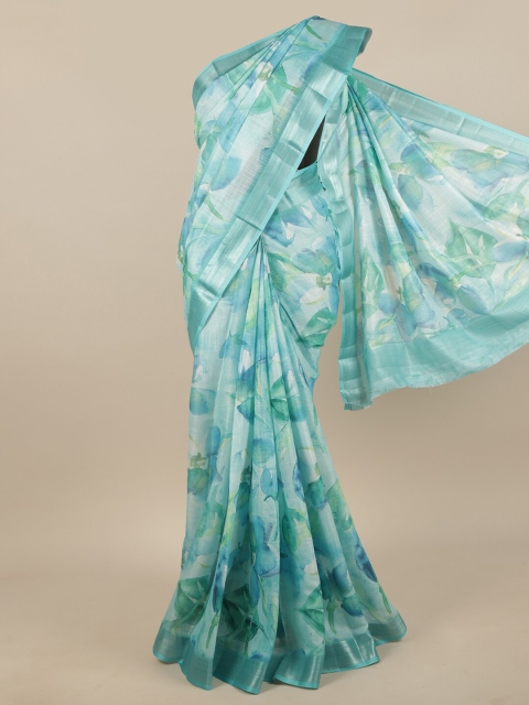

Pothys Blue & Sea Green Floral Jute Silk Saree