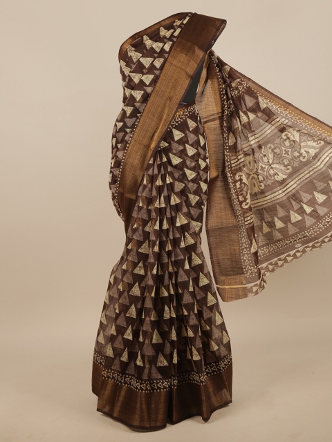 

Pothys Brown & Off White Batik Zari Cotton Blend Saree