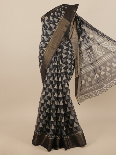 

Pothys Black & Off White Printed Zari Saree