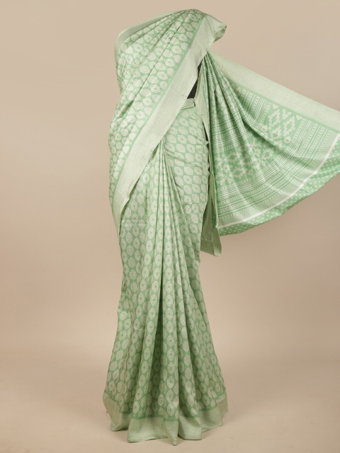 

Pothys Green & White Cotton Blend Saree