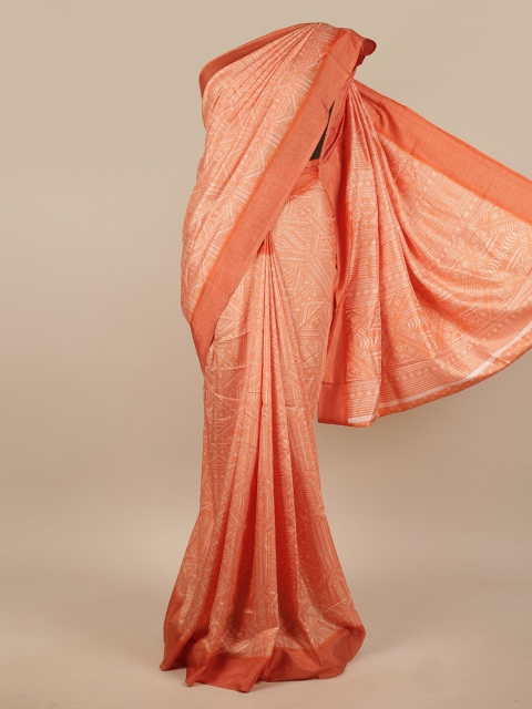 

Pothys Orange & White Ethnic Motifs Cotton Blend Saree