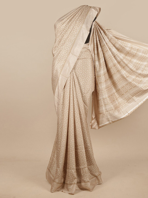 

Pothys Cream-Coloured Geometric Printed Cotton Blend Saree