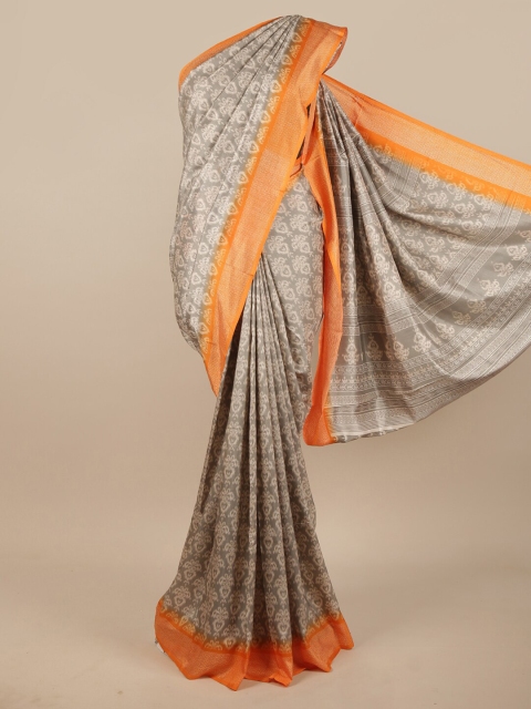 

Pothys Grey & Orange Floral Saree