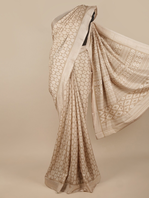 

Pothys Tan & Off White Cotton Blend Saree
