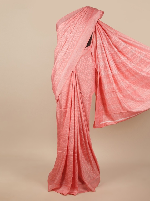 

Pothys Pink & White Cotton Blend Woven Design Saree