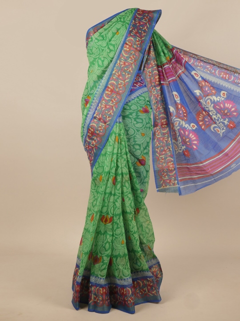 

Pothys Green & Blue Floral Cotton Blend Saree