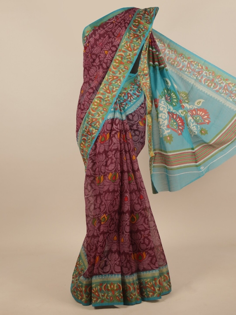 

Pothys Purple & Blue Floral Printed Saree