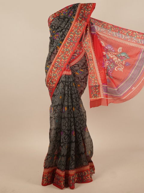 

Pothys Black & Red Floral Saree