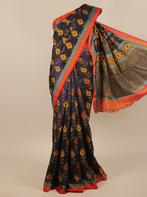 

Pothys Navy Blue & Poly Chiffon Orange Saree