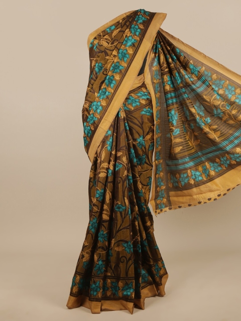 

Pothys Brown & Blue Floral Printed Zari Saree