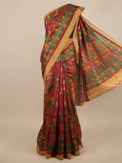 

Pothys Purple & Green Floral Printed Zari Saree