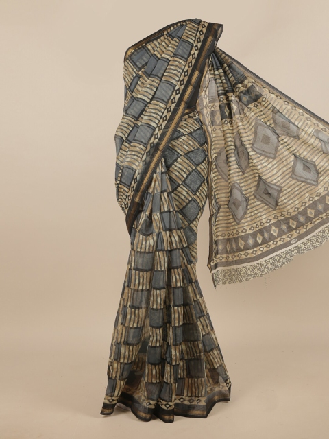 

Pothys Grey & Beige Printed Zari Saree