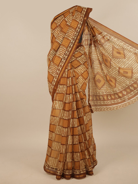 

Pothys Brown & Cream-Coloured Zari Saree