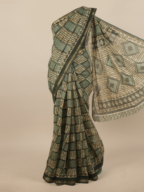 

Pothys Green & Black Cotton Blend Zari Saree