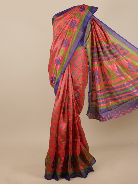 

Pothys Pink & Blue Poly Chiffon Saree