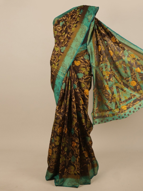 

Pothys Brown & Sea Green Floral Saree