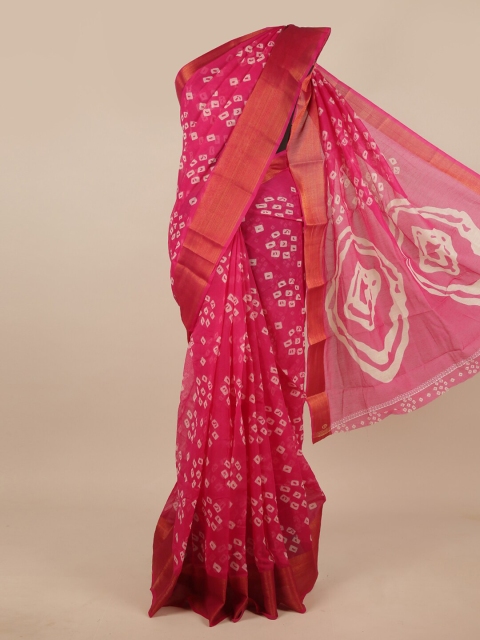 

Pothys Pink Bandhani Printed Cotton Blend Saree