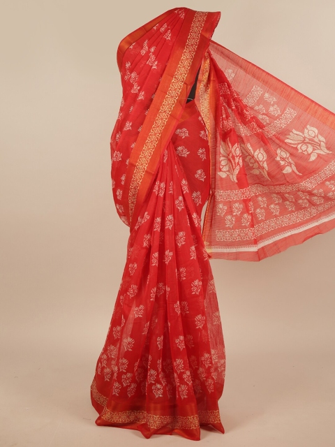 

Pothys Red & White Floral Zari Saree