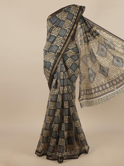 

Pothys Grey & Beige Cotton Blend Zari Saree