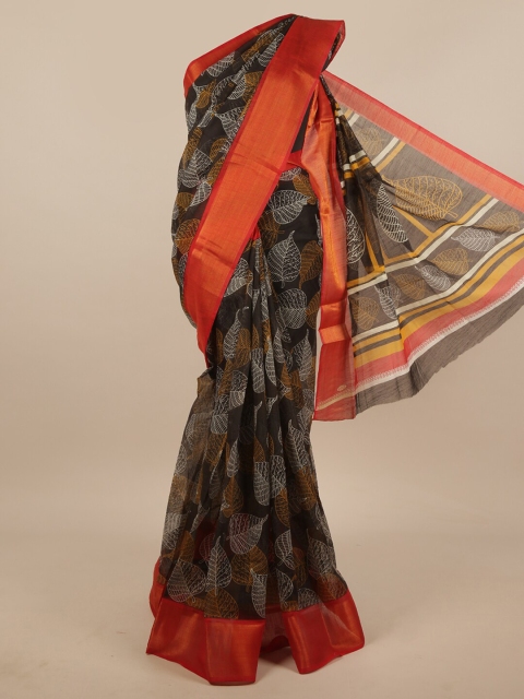 

Pothys Black & Red Cotton Blend Floral Saree