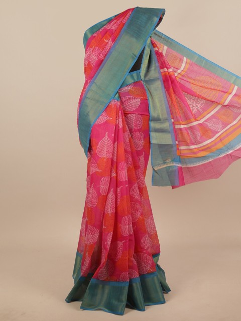 

Pothys Pink & Blue Floral Cotton Blend Saree