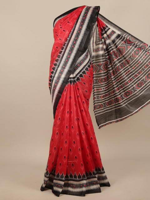 

Pothys Red & Black Floral Printed Jute Silk Saree