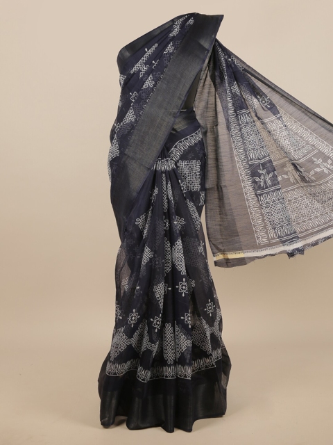 

Pothys Navy Blue & White Printed Zari Saree