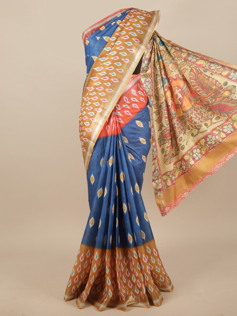 

Pothys Blue Geometric Printed Jute Silk Saree