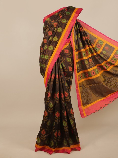 

Pothys Brown & Pink Floral Printed Saree