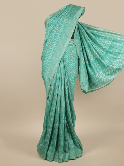 

Pothys Green & White Cotton Blend Printed Saree