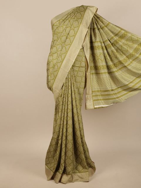 

Pothys Olive Green & White Printed Saree