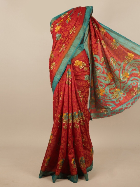 

Pothys Red & Sea Green Floral Saree