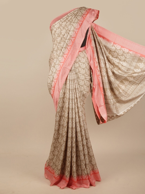 

Pothys Taupe & Pink Printed Saree