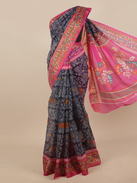 

Pothys Blue & Pink Floral Saree
