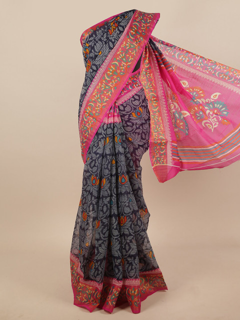 

Pothys Blue & Pink Floral Printed Saree