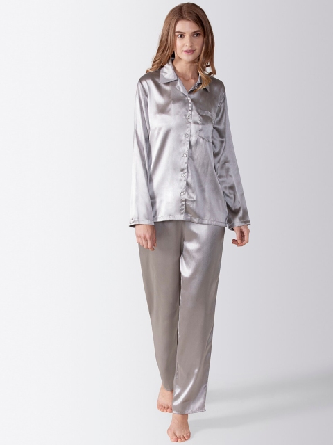 

ADORENITE Women Silver-Toned Night suit